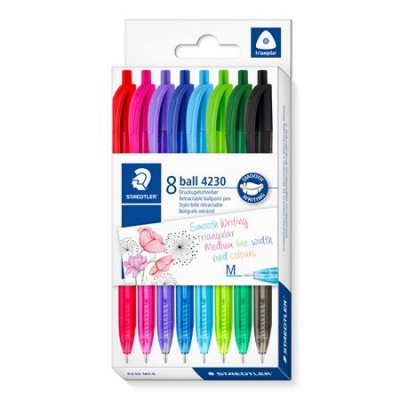 Golyóstoll, 0,5 mm, nyomógombos, STAEDTLER® "4230 M", 8 különböző szín